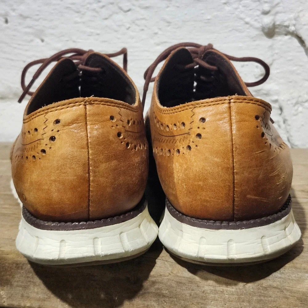 Cole Haan Zerogrand Wingtip Oxford Mens British Tan Leather Brogue Shoes Size 11